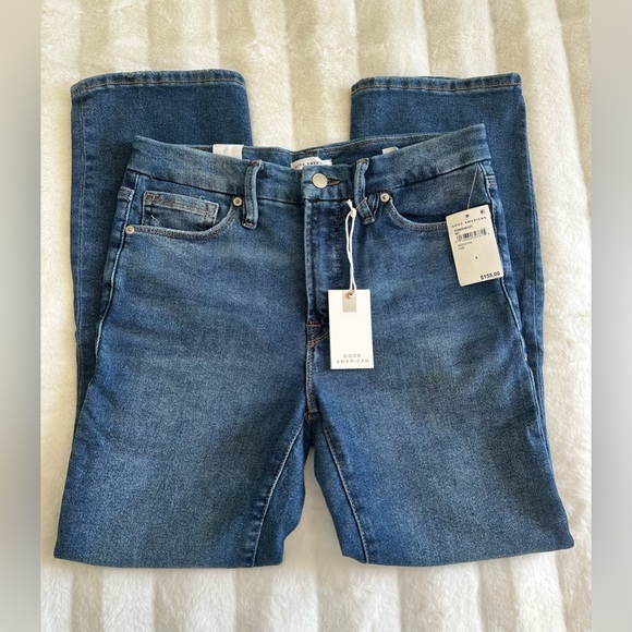 *GOOD AMERICAN Good Legs Straight Indigo Distressed Jean 8/29 NWT O-25 - Picture 3 of 13